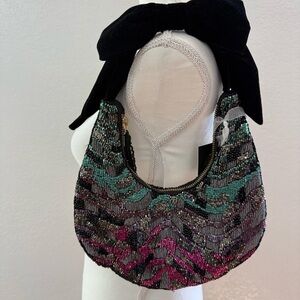 FROM INDIA TO YOU Hand- Embellished Beaded bow multicolor women’s shoulder Bag.